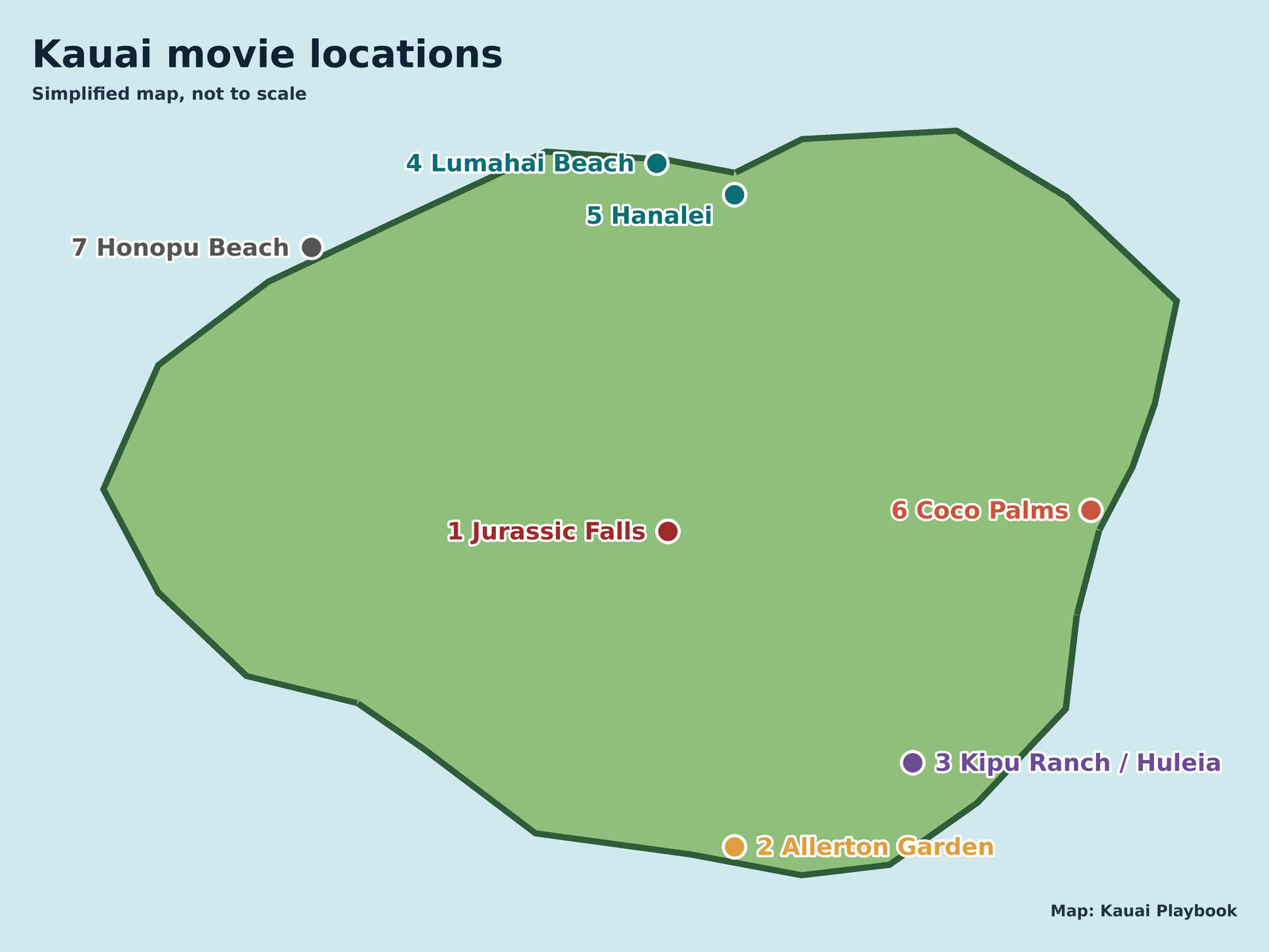 Map of Kauai movie filming locations