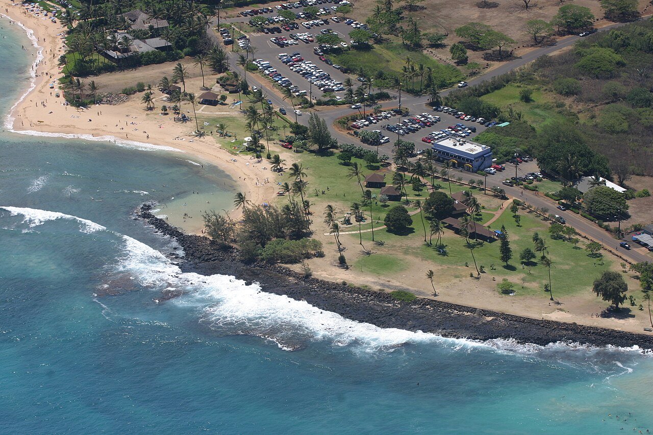 Aerial view of sunny Poipu Beach Park