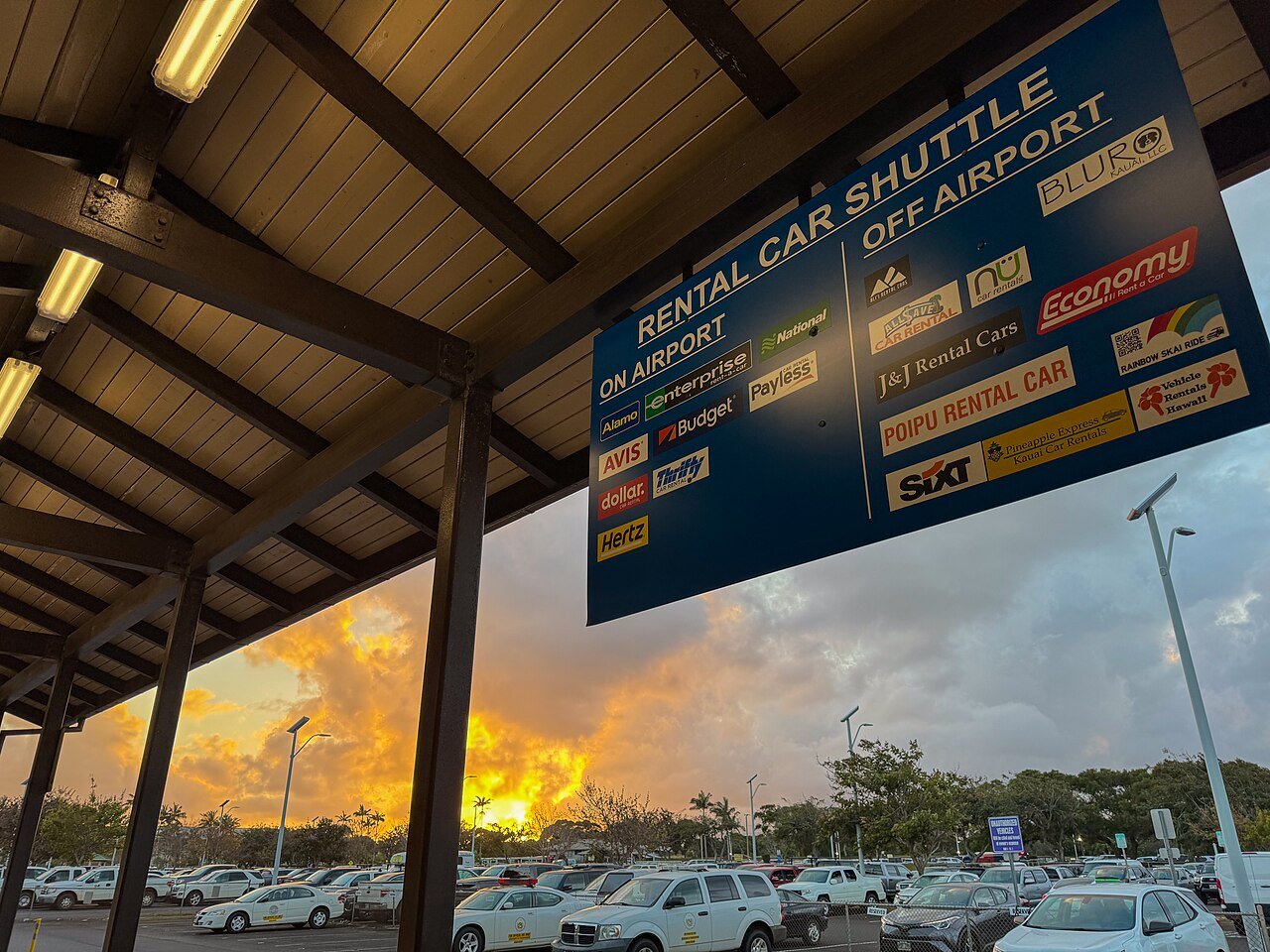 Rental car shuttle stop at Lihue Airport